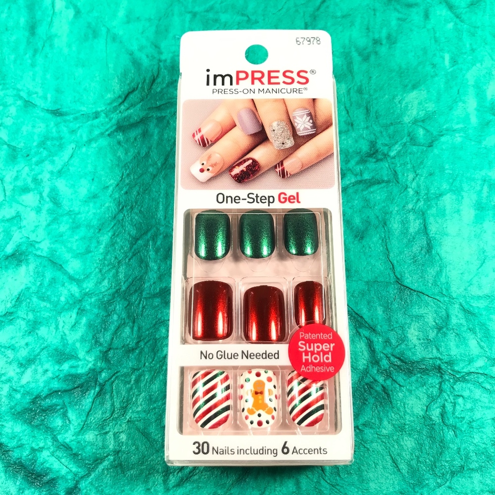 Kiss Nails Impress Press On Manicure Red Christmas